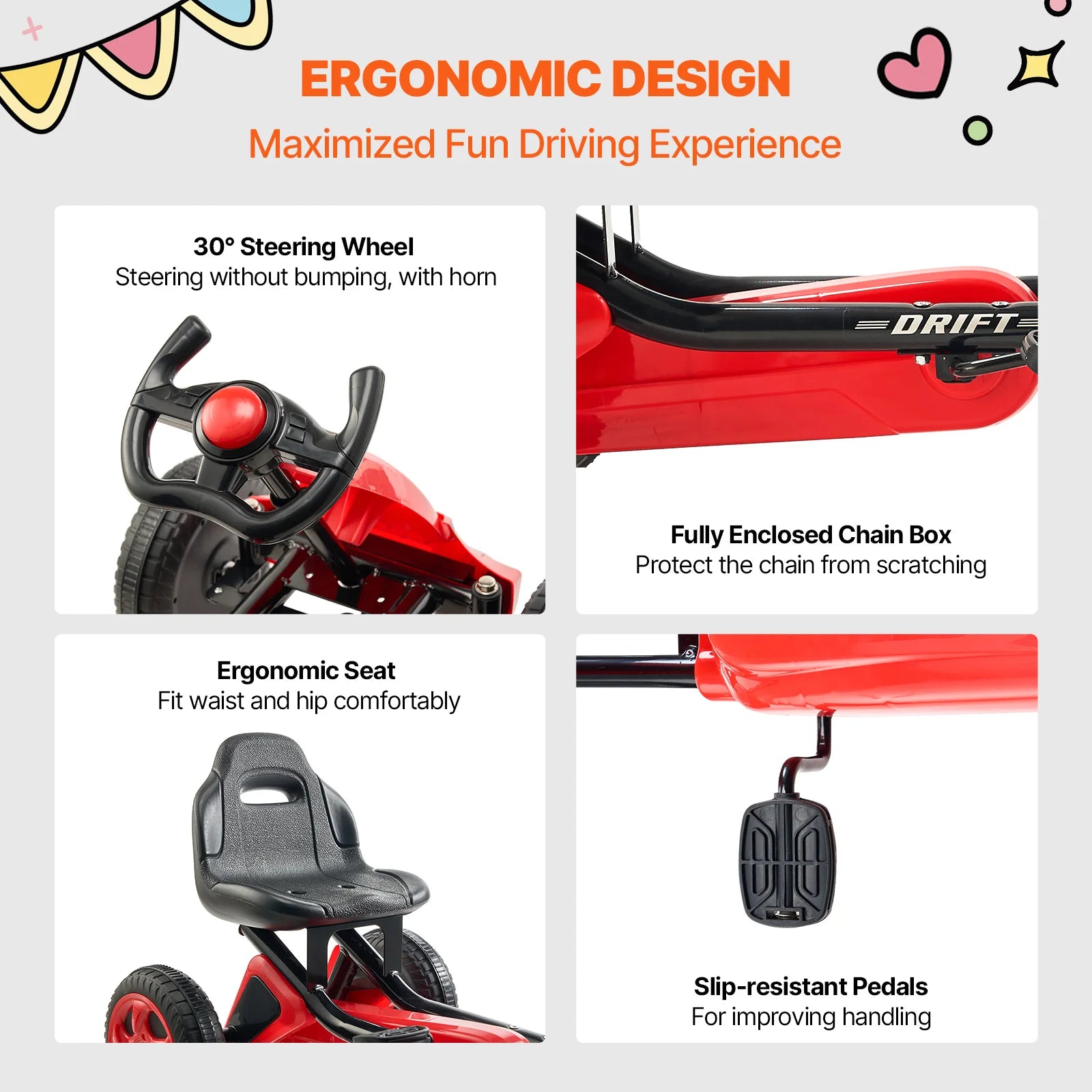 SucceBuy 66lbs Kid Pedal Go Kart 4 Wheel Off-Road Pedal Ride On Toys with Adjustable Seat Outdoor Racer Pedal Car for Boys Girls