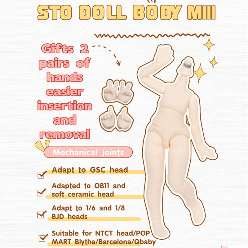 New Big 1/8BJD Body White Skin Ball Joint Body Doll Accessories Boy Girl Toy for BJD GSC doll head
