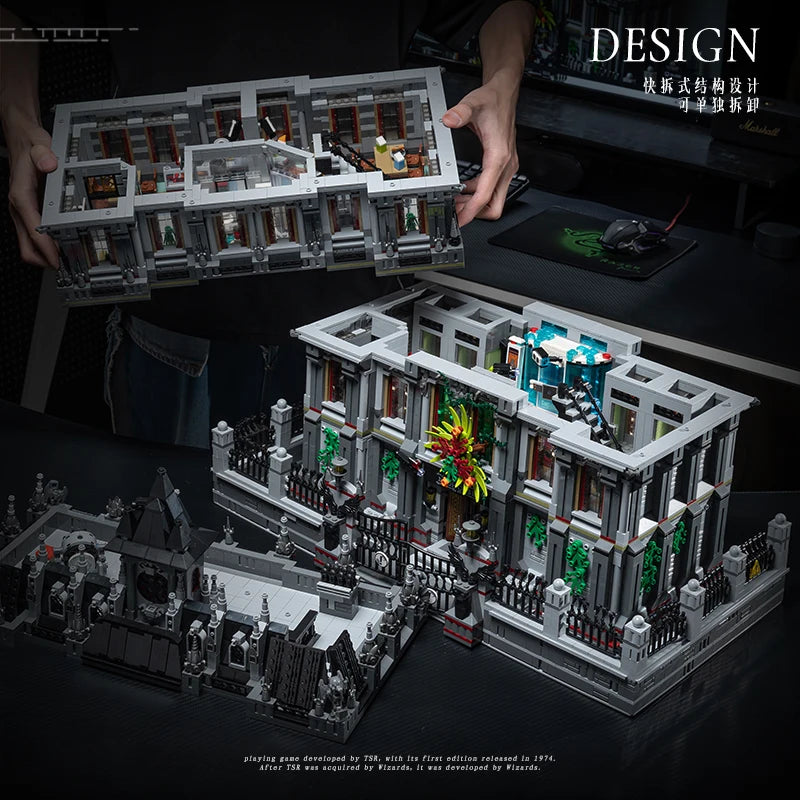 7499PCS Lunatic Hospital Building Blocks Street View Architecture Display Model High Difficulty Assemble Toys Gift for Adult Kid