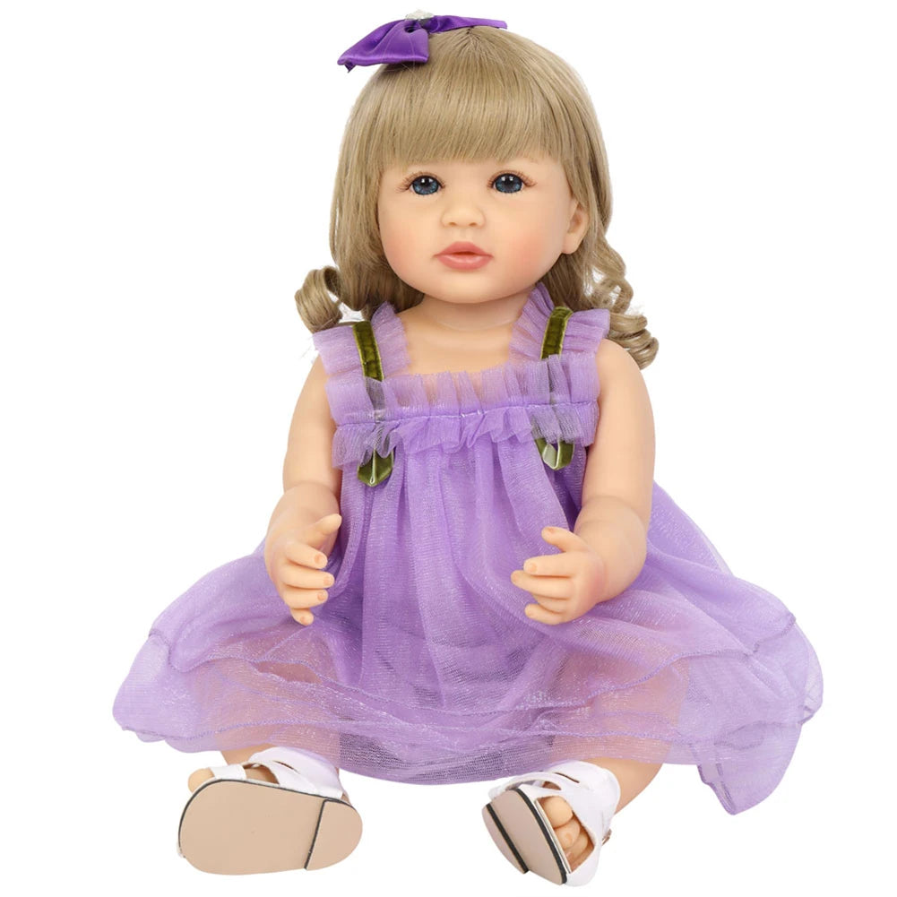 Fashion 55cm Simulation Princess Dolls Toy Mini Cute Purple Dress Baby Series Doll with Golden Curly Hair For Kids Kawaii Dolls