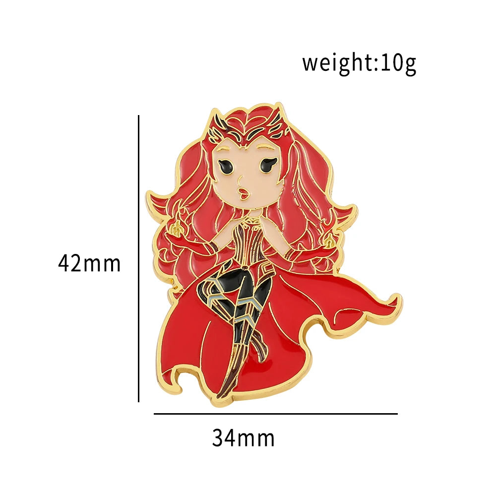 Marvel Superhero Wanda Django Maximoff Brooch Avengers Scarlet Witch Enamel Pins for Clothing Badge Accessories for Fans Gifts