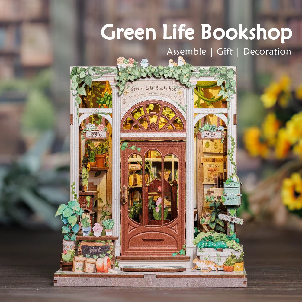Cutebee DIY Miniature Booknook 3D Wooden Puzzle Bookshelf Insert for Dollhouses Perfect Child Birthday Gift Home Decor