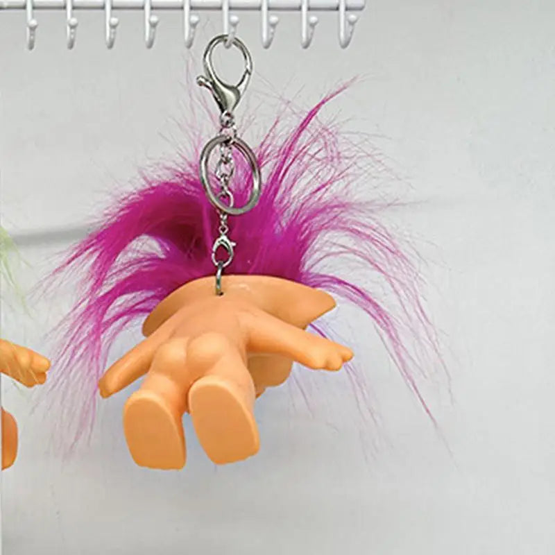 Troll Doll With Long Hair Vinyl Indian Ugly Doll Keychain Good Luck Troll Dolls Keychain Anti-Lost Key Chain Key Ring For Child
