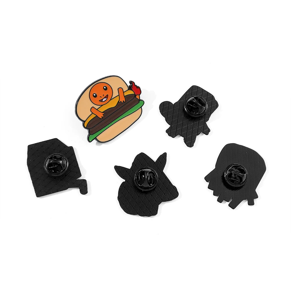 Sanrio Cola Hello Kitty Fries Kuromi Enamel Pin Pokemon Sandwich Pikachu Hamburger Charmander Metal Badge Brooch Gifts