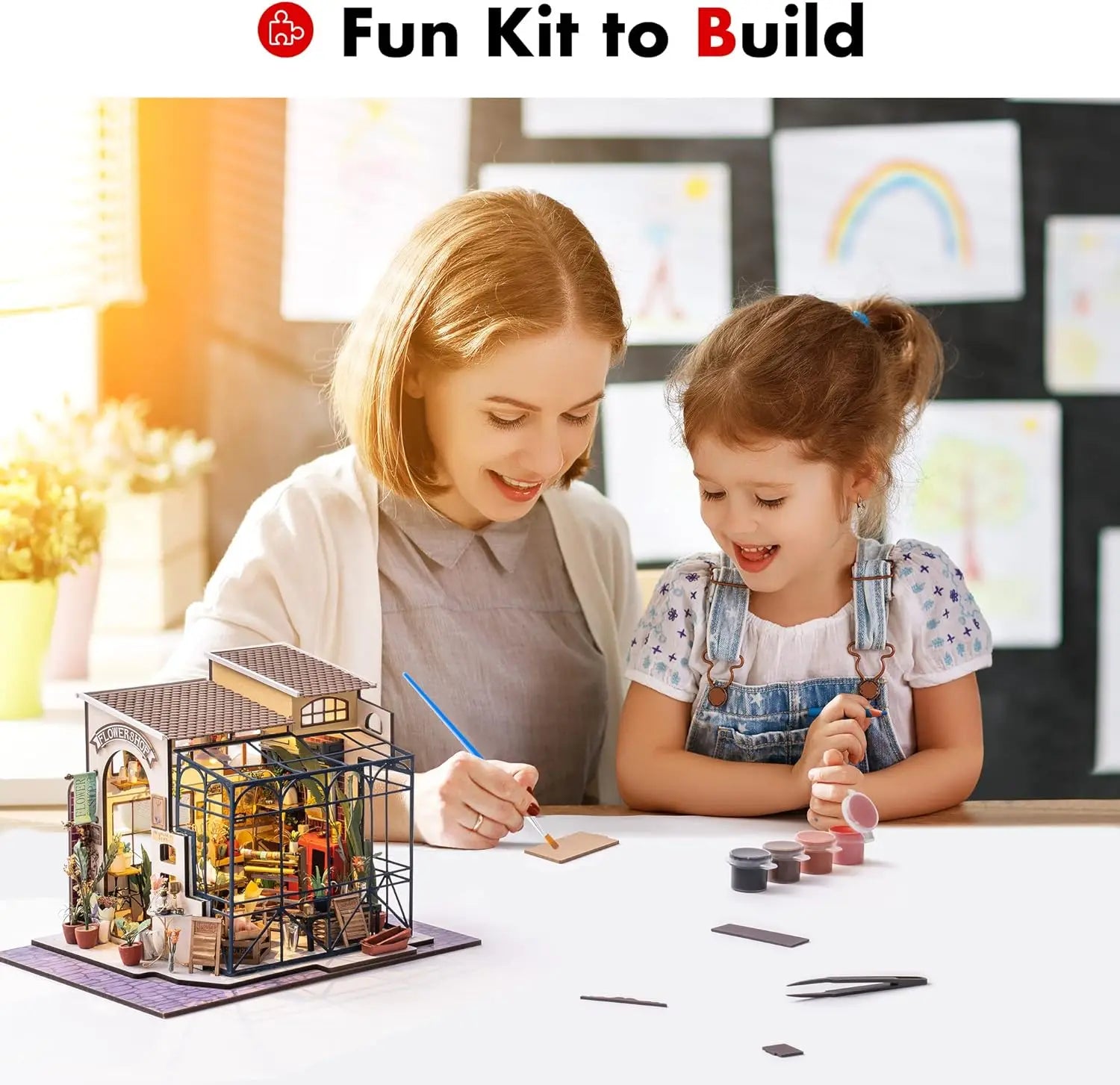 Robotime DIY Dollhouse Kit Mini House with Furnitures Accessories 1:24 Scale Craft Kit Emily's Flower Shop