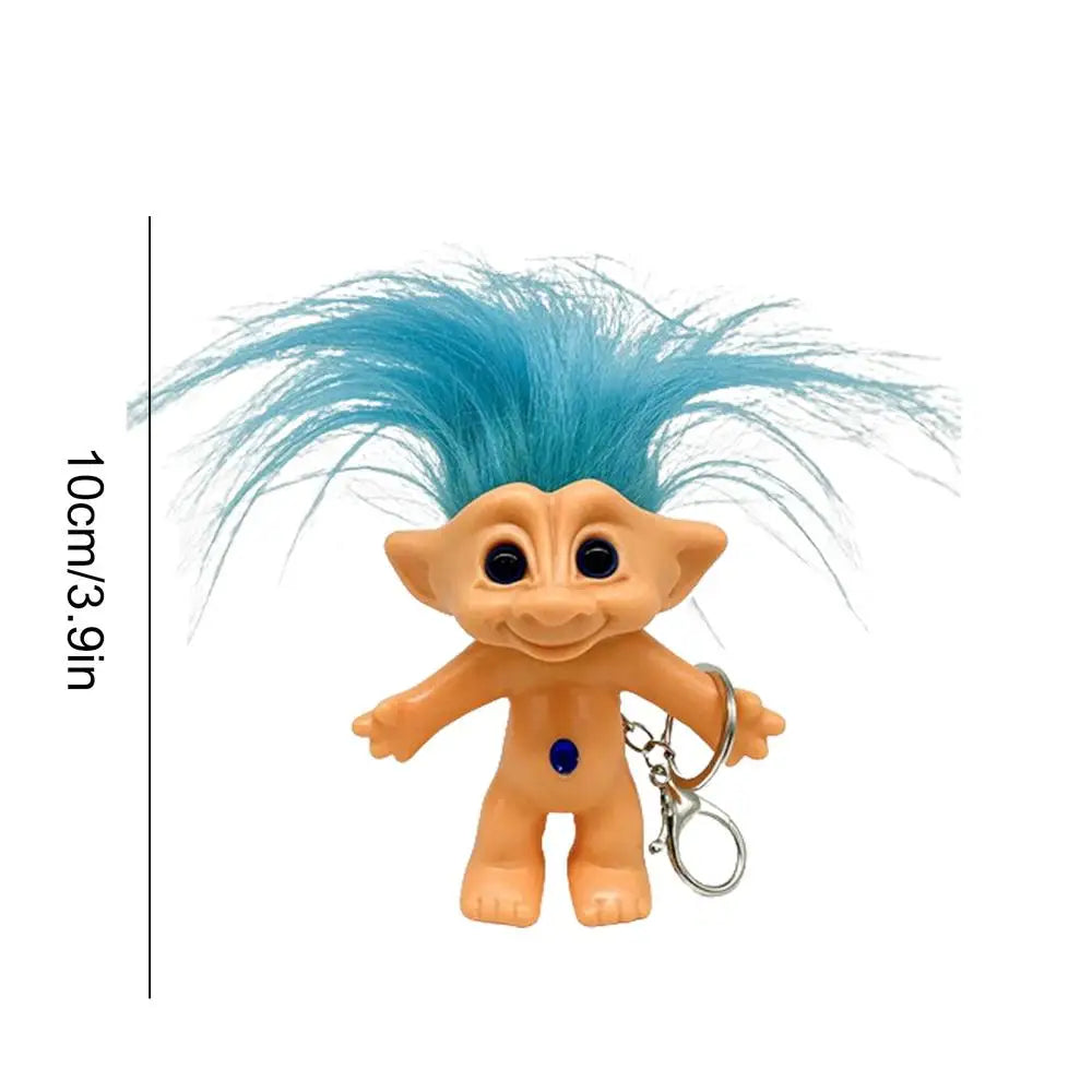 Troll Doll With Long Hair Vinyl Indian Ugly Doll Keychain Good Luck Troll Dolls Keychain Anti-Lost Key Chain Key Ring For Child