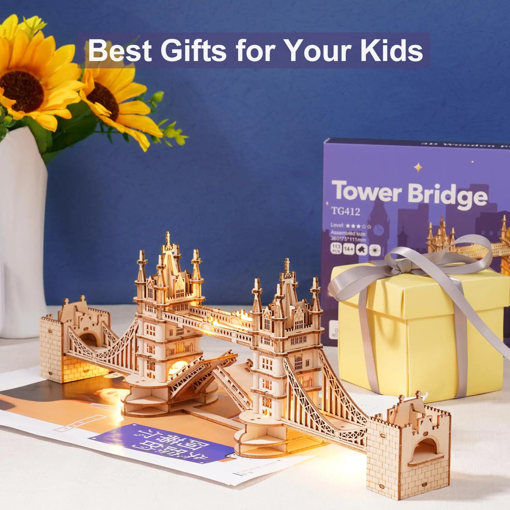 Robotime Rolife DIY 3D Tower Bridge Big Ben Famous Building Wooden Puzzle Game Easy Assembly Toy Gift for Children Teen Adult