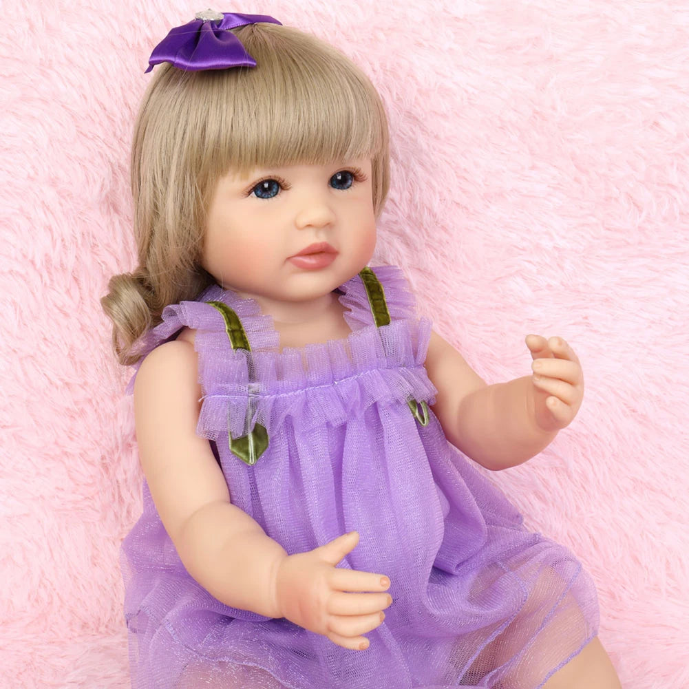Fashion 55cm Simulation Princess Dolls Toy Mini Cute Purple Dress Baby Series Doll with Golden Curly Hair For Kids Kawaii Dolls