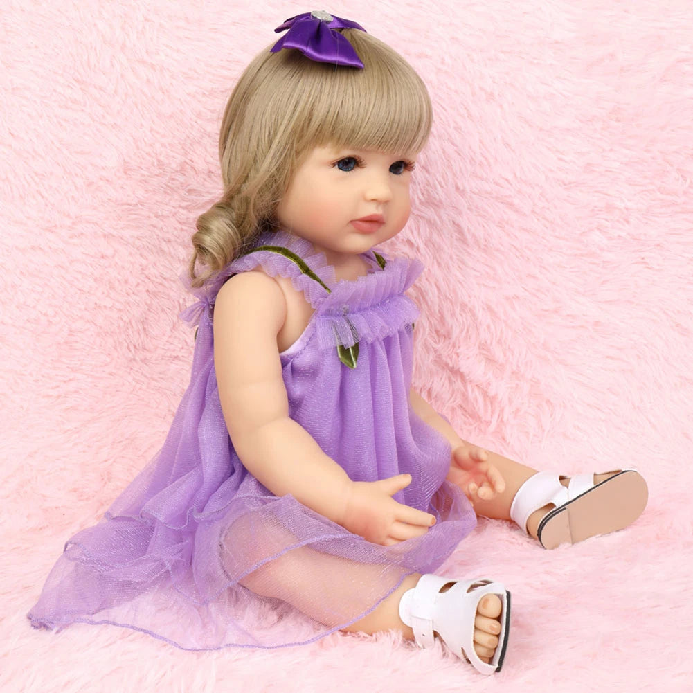 Fashion 55cm Simulation Princess Dolls Toy Mini Cute Purple Dress Baby Series Doll with Golden Curly Hair For Kids Kawaii Dolls