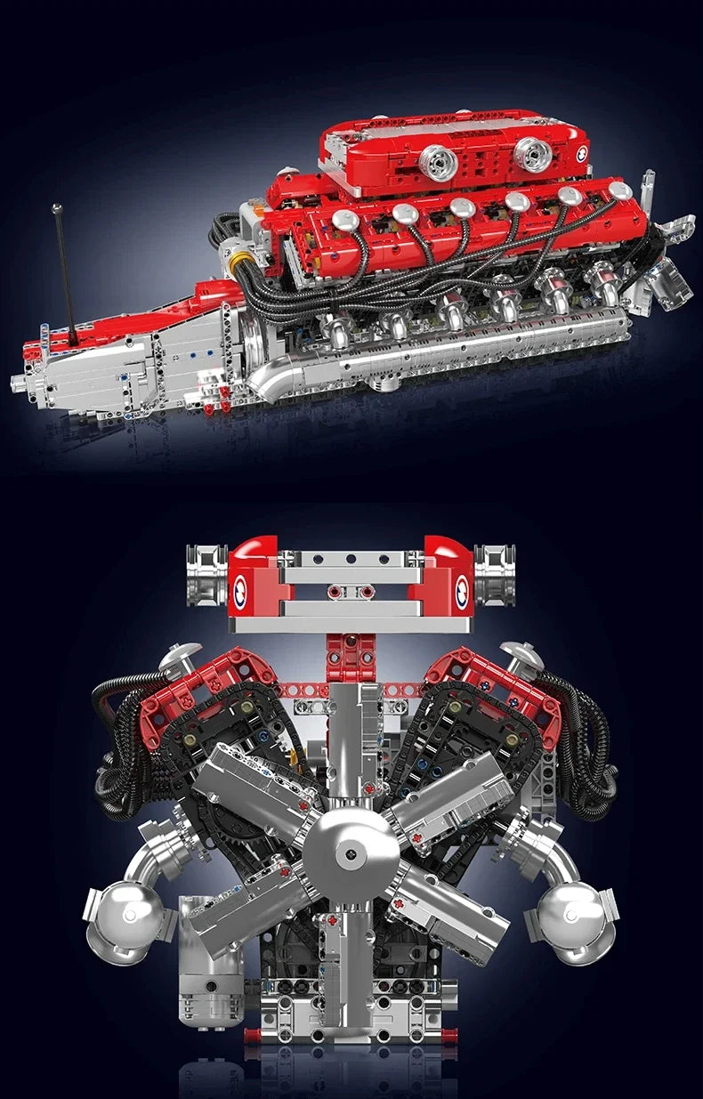 Mould King 10169 V12 Engine Building Blocks Assembly Toy Electric Motor Drive Bricks Kit 12-Cylinder Car Engine Model