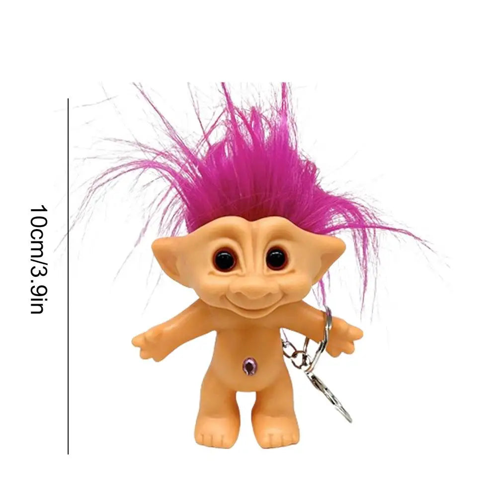 Troll Doll With Long Hair Vinyl Indian Ugly Doll Keychain Good Luck Troll Dolls Keychain Anti-Lost Key Chain Key Ring For Child