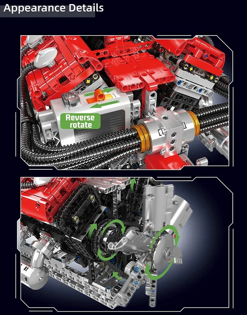 Mould King 10169 V12 Engine Building Blocks Assembly Toy Electric Motor Drive Bricks Kit 12-Cylinder Car Engine Model