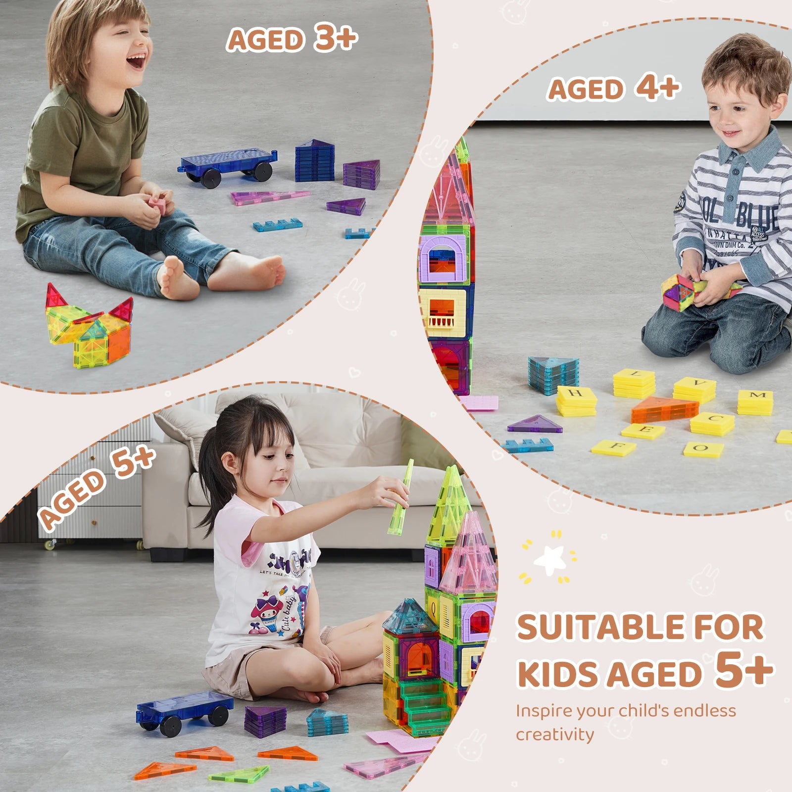 SucceBuy 121 PCS Children Magnetic Tiles Set Magnetic Building Blocks STEM Educational Construction Stacking Toys for Kids Gifts