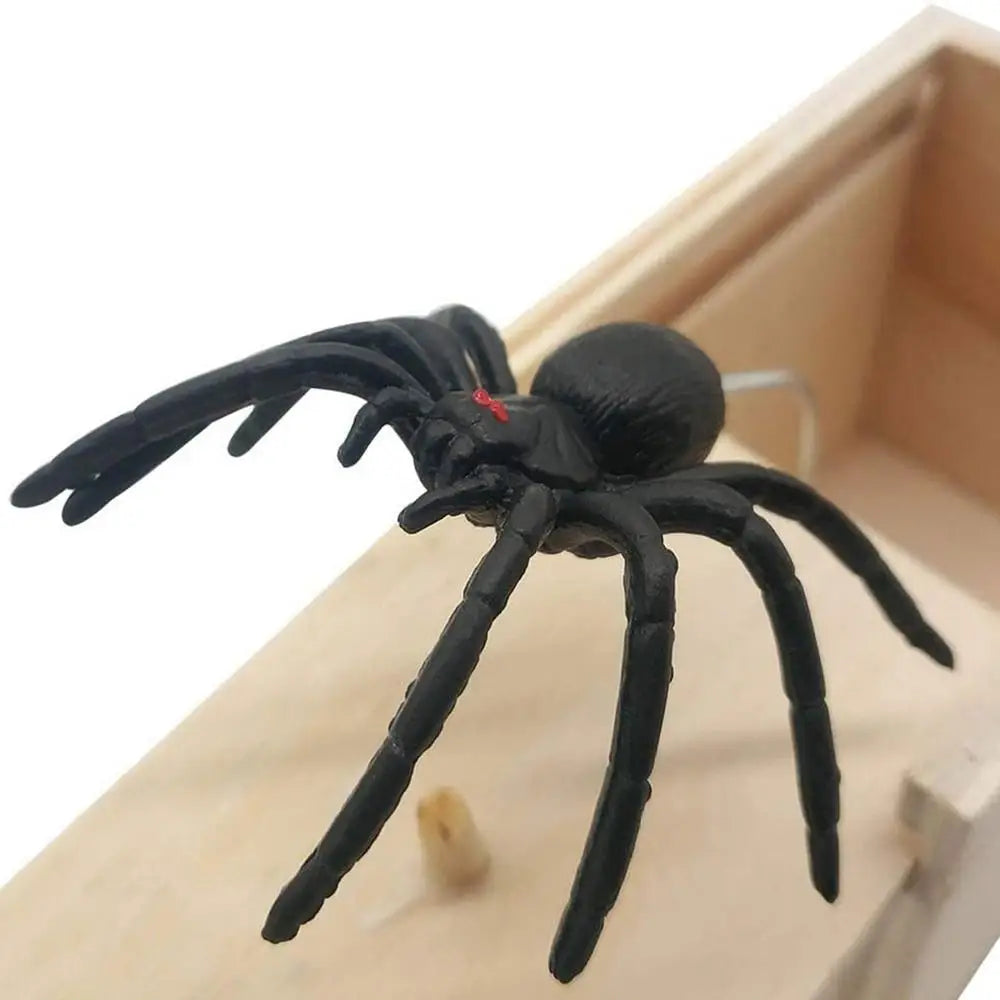 Halloween Fun Happy Joke Boxes Rubber Spider Prank Happy Box Handcrafted Wooden Spider Box Spider Box Prankoy for Kids