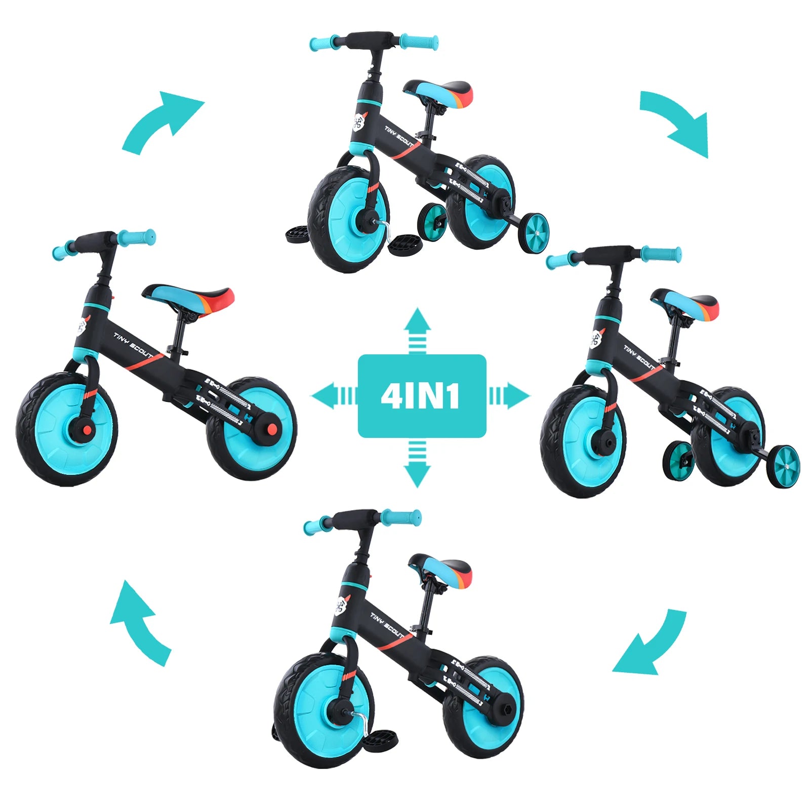 UBRAVOO Tiny Scout Balance Bike 3 4 5 Years , 4-in-1 with Optional Support Wheels and Pedals, Saddle Height Adjustable,JL102