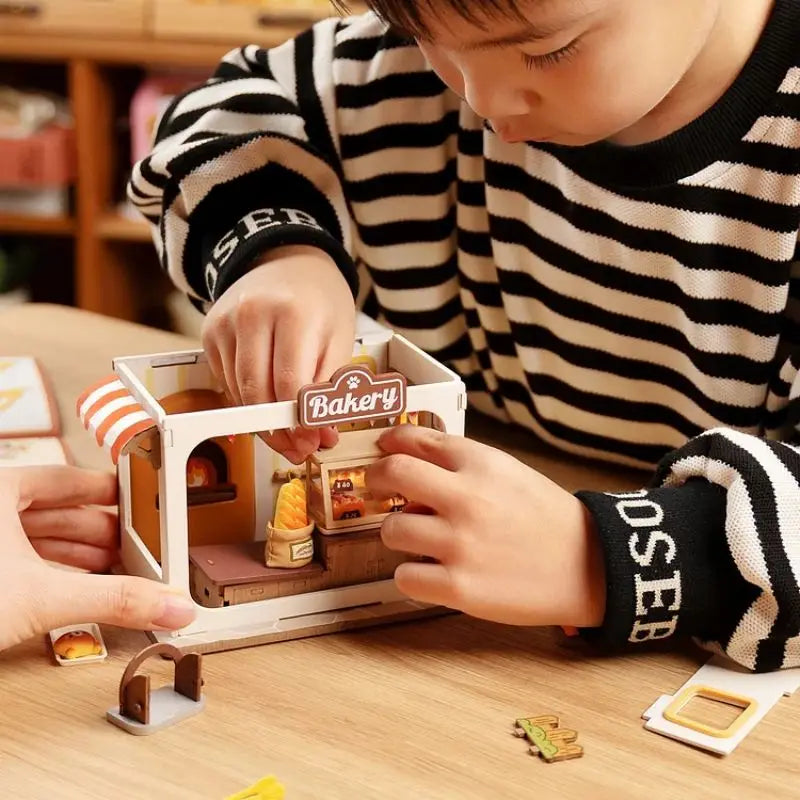 Robotime Rolife Food Box Shop DIY Miniature House Kit Easy Assembly Building Block Kits for Children Kids Sweet Color Design