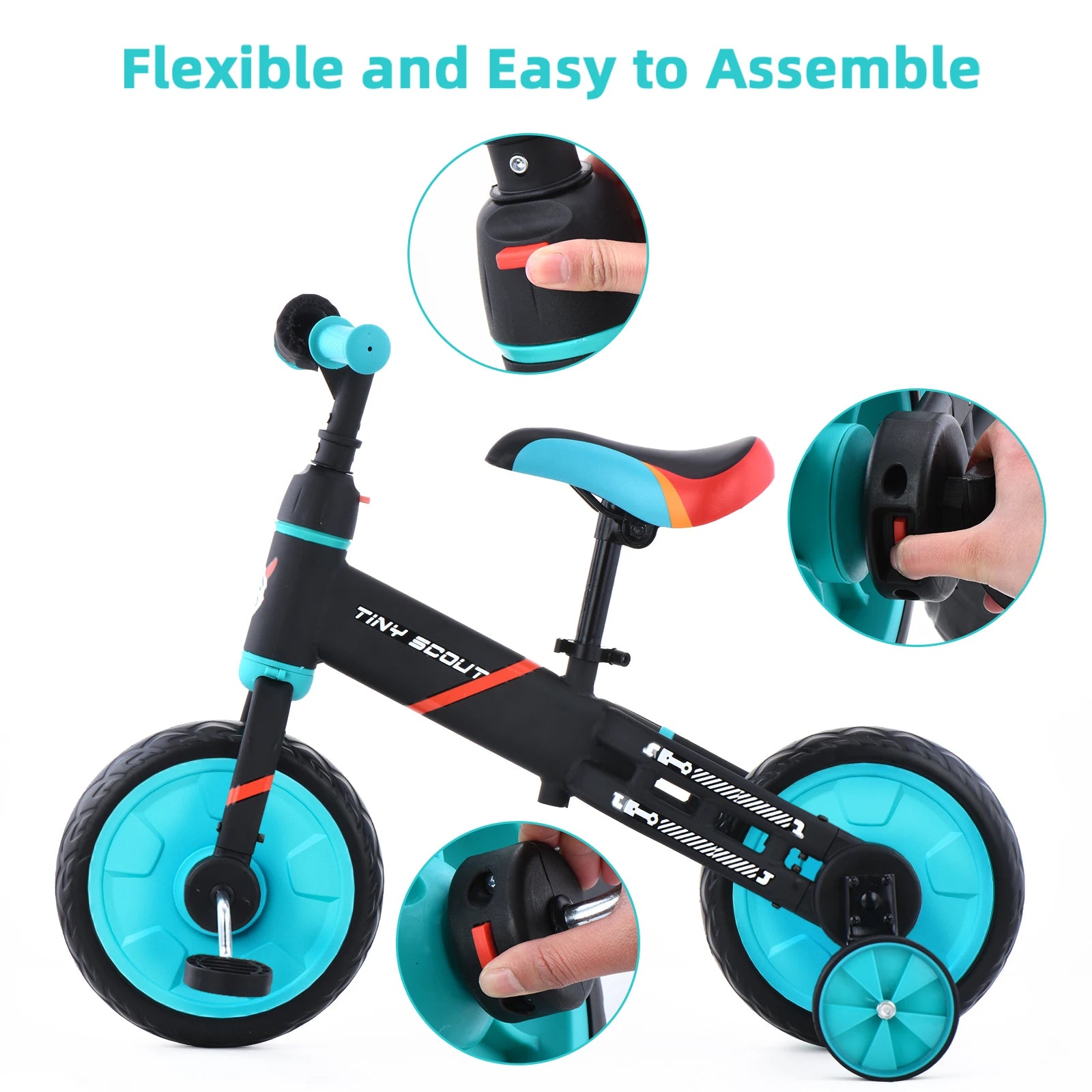 UBRAVOO Tiny Scout Balance Bike 3 4 5 Years , 4-in-1 with Optional Support Wheels and Pedals, Saddle Height Adjustable,JL102