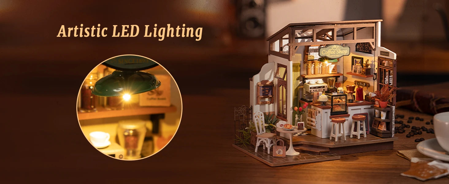 Robotime Rolife NO.17 Cafe 3D Puzzle DIY Miniature Dollhouse Kit Crafts Hobbies Amazing Gift for Women Children DG162