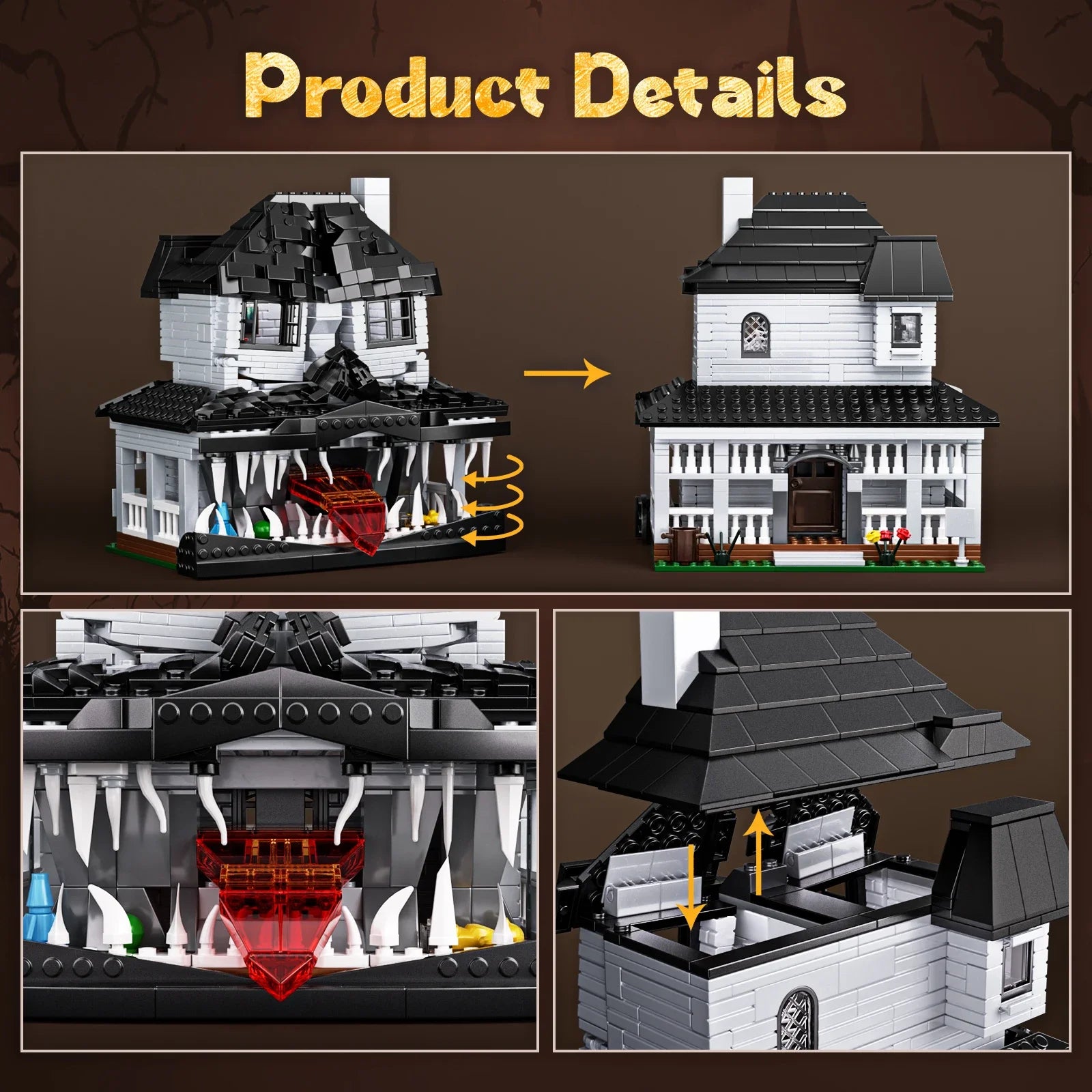 Haunted House Building Bricks Toys Monster Hut Model Blocks Home Decoration with LED light, Halloween Gifts for Boys and Girls