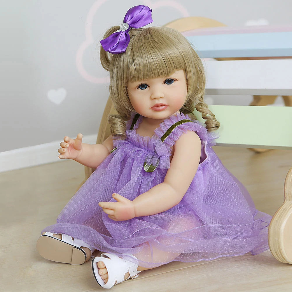 Fashion 55cm Simulation Princess Dolls Toy Mini Cute Purple Dress Baby Series Doll with Golden Curly Hair For Kids Kawaii Dolls