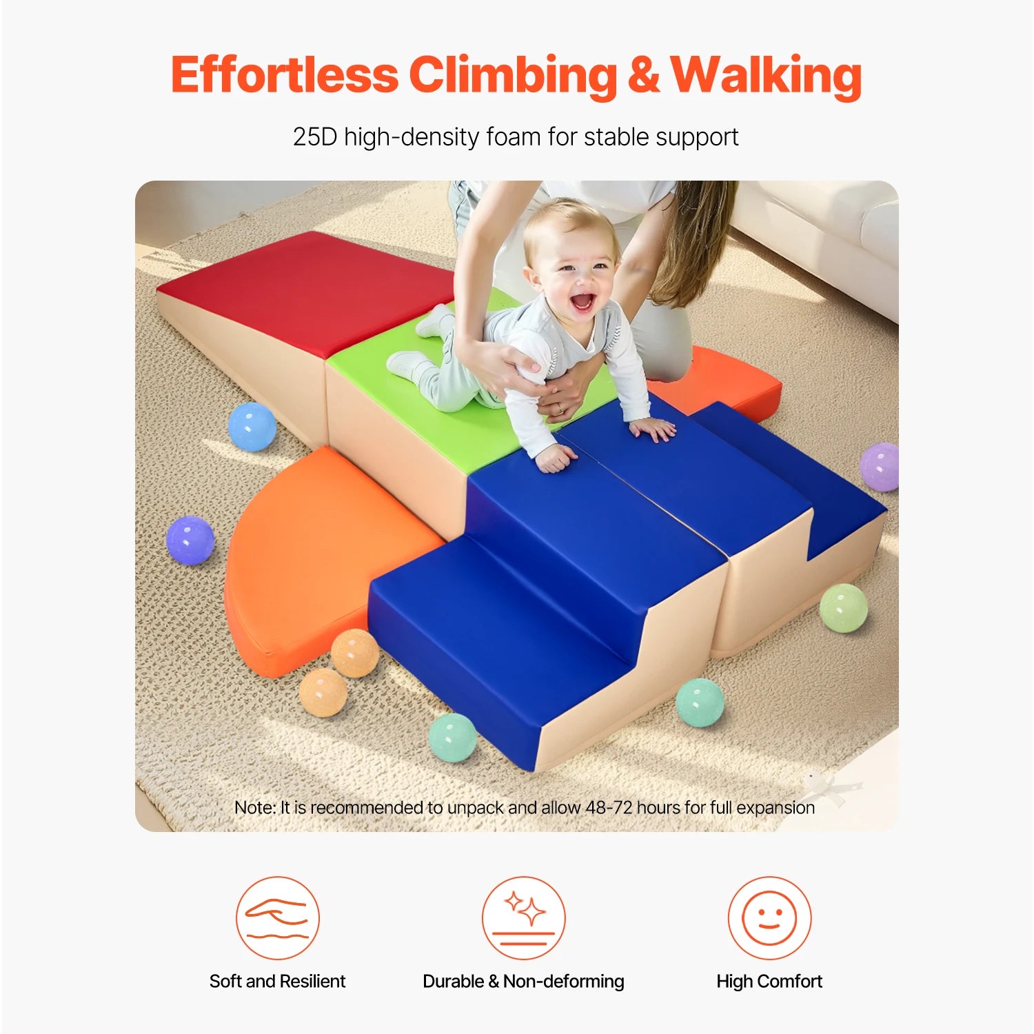 VEVOR 6Pcs Foam Climbing Toys Activity Playset PU Leather Kids Indoor Crawl Climbing Blocks for Children Crawling & Sliding