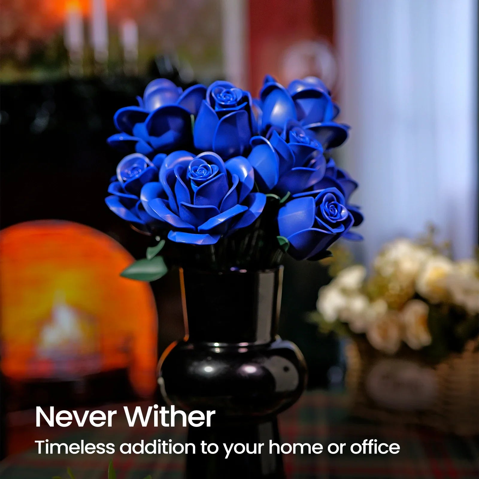 Blue Roses Bouquet Building Set Artificial Flowers Botanical Home Decoration Floral Blocks Kit for Adults Mother's Day Gifts