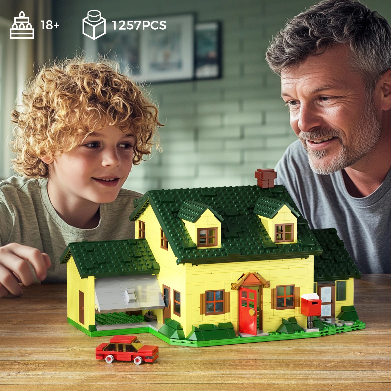 BuildMOC Familyed House Building Blocks Set Guy Movie Yellow Home Hut Model Bricks Toys Fans Children Gifts(1256 Pcs)