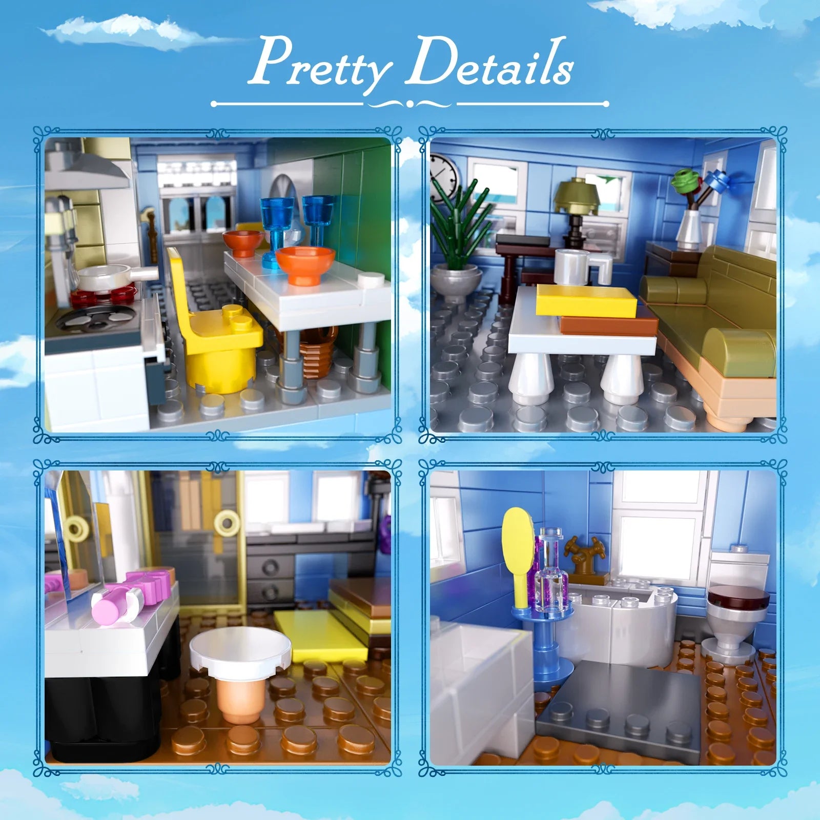 BuildMOC Lorelai Girls Movie House Building Block Girls Blue Palace Model Toys Ideas Hut Set Children Gifts (1107PCS)