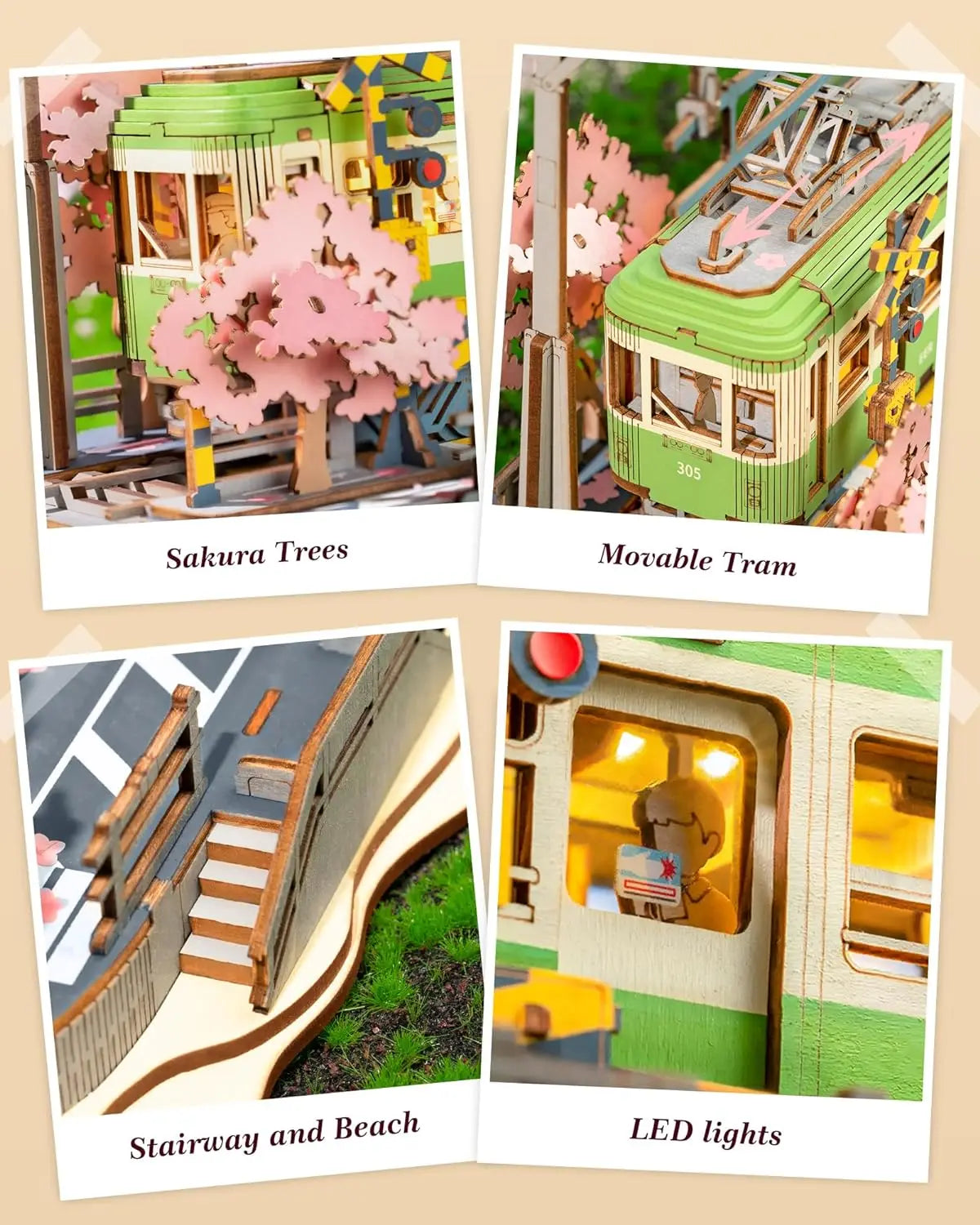 Robotime Rolife Sakura Journey Wooden Assemble Car Eco-friendly 3D Wooden Puzzle for Kids Funny Toys Building Block Kits