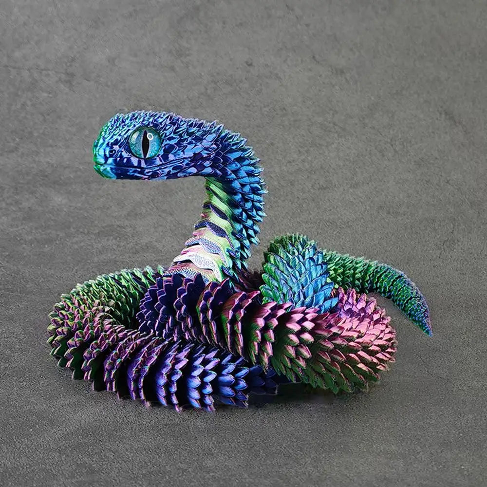 3D Printed Snake Model Toy Body Joint Movable Vipers Toys 3D Printed Snake Fidget Toy Simulation Snake Figurine Table Decoration