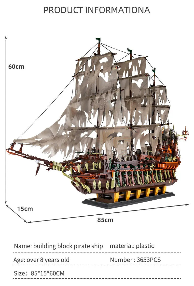 Mould King 13197 Pirate Ship Building Blocks Flying Dutchman Boat Construction Kit for Adults Kids Bricks Toys Christmas Gifts