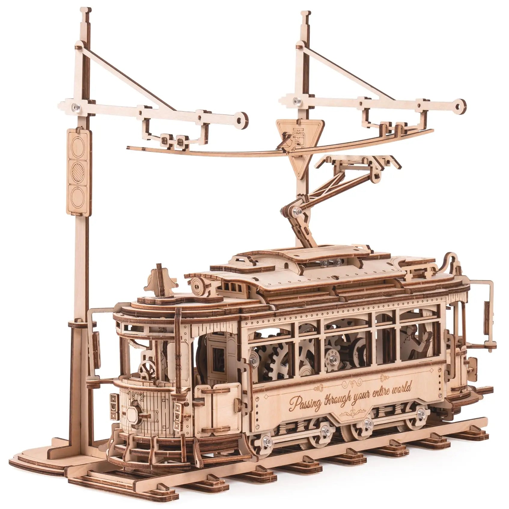 ROBOTIME Rokr 3D Wooden Puzzle Air Vehicle /Drive Tram Kit Gears - DIY Engineering Toy Aesthetic Desk Decor for Teens & Adults