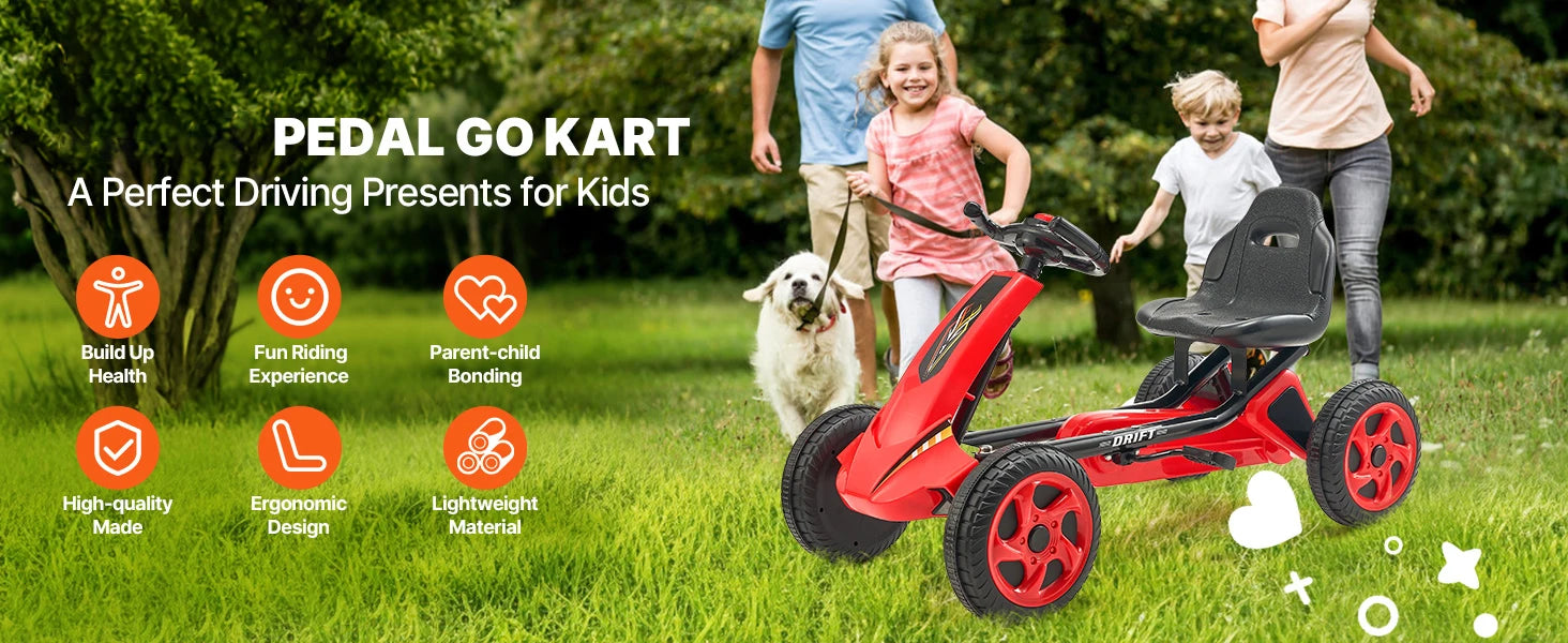 SucceBuy 66lbs Kid Pedal Go Kart 4 Wheel Off-Road Pedal Ride On Toys with Adjustable Seat Outdoor Racer Pedal Car for Boys Girls