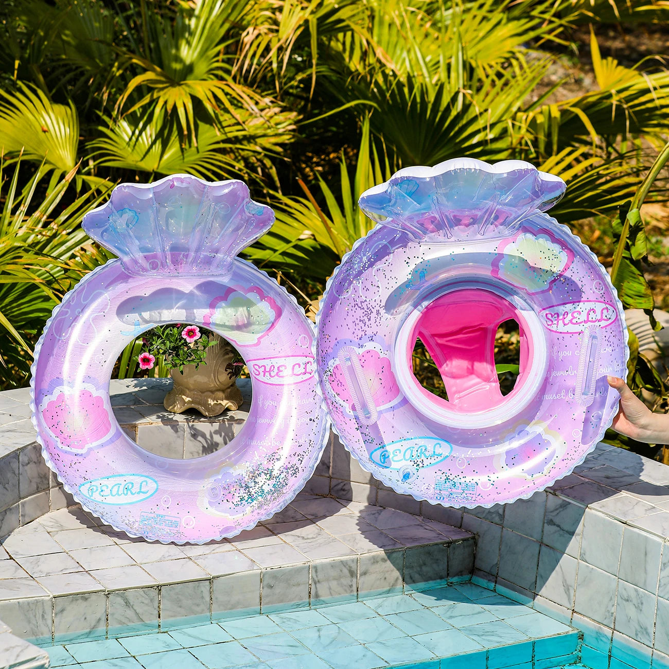 1PC Transparent shell shape Baby float Pool floats kids Pool float Children's seat with swimming ring