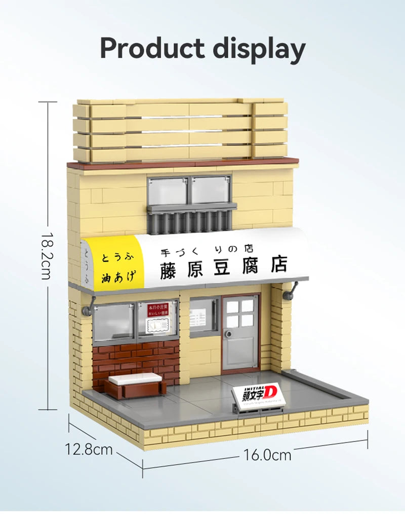 Cada Anime Initial D Tofu Shop House Model Building Blocks City Japanese Racing Car Parking Lot Bricks Toys Kid Gifts With LED