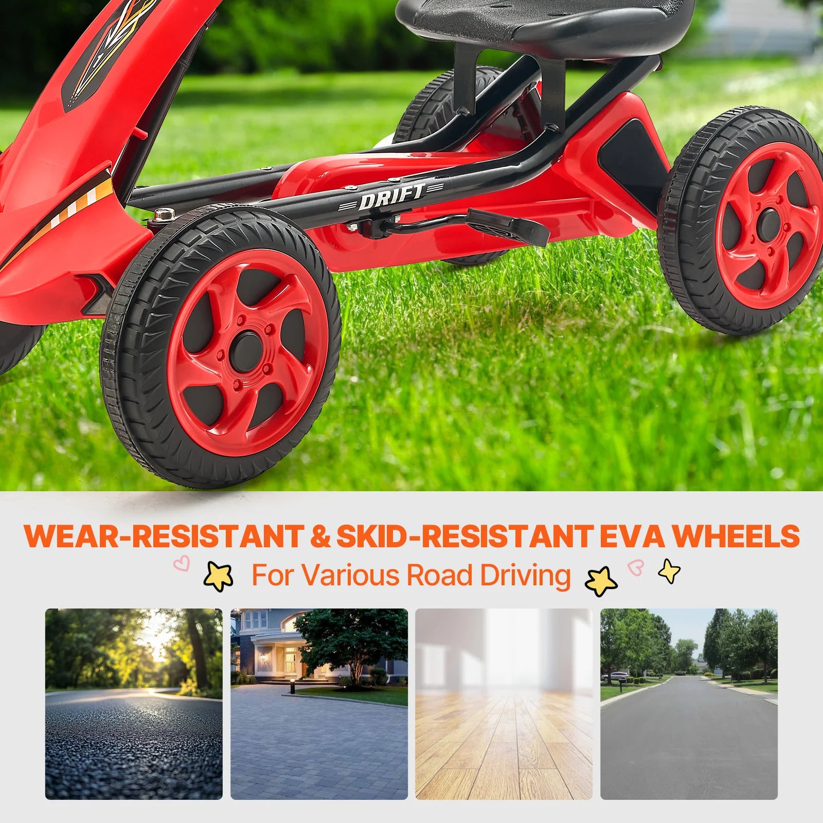SucceBuy 66lbs Kid Pedal Go Kart 4 Wheel Off-Road Pedal Ride On Toys with Adjustable Seat Outdoor Racer Pedal Car for Boys Girls