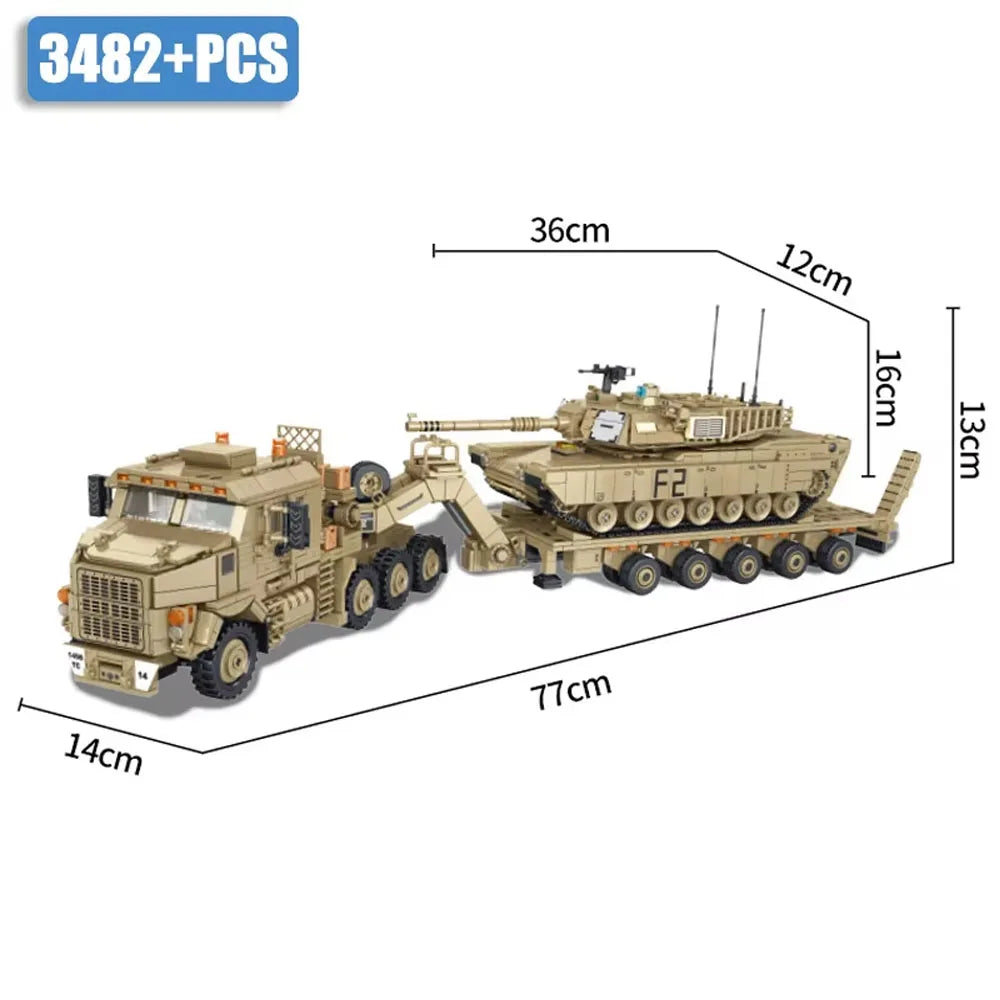 Military MOC 3482pcs M1070 Armored Vehicle M1A2 Tank Trasport Truck Building Blocks World wars Technical Bricks Toys Boys Adult
