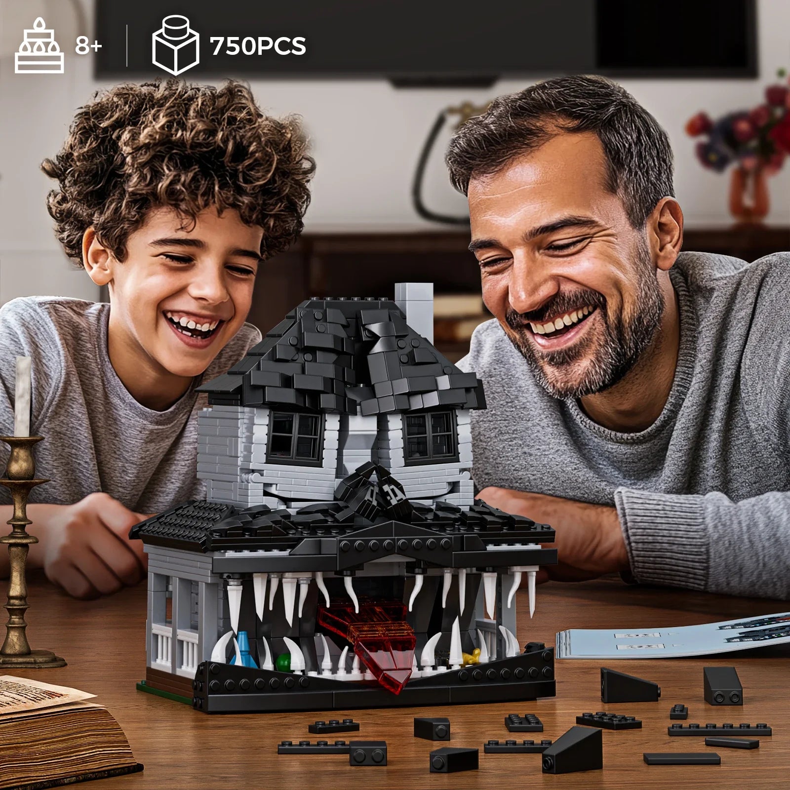 Haunted House Building Bricks Toys Monster Hut Model Blocks Home Decoration with LED light, Halloween Gifts for Boys and Girls
