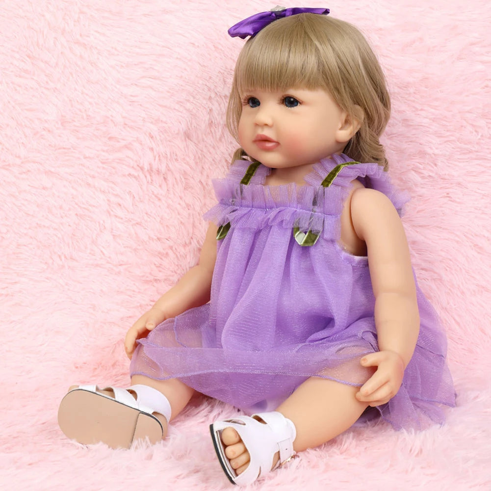 Fashion 55cm Simulation Princess Dolls Toy Mini Cute Purple Dress Baby Series Doll with Golden Curly Hair For Kids Kawaii Dolls