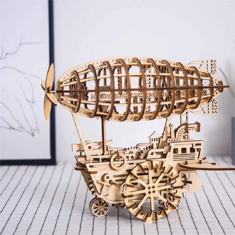ROBOTIME Rokr 3D Wooden Puzzle Air Vehicle /Drive Tram Kit Gears - DIY Engineering Toy Aesthetic Desk Decor for Teens & Adults