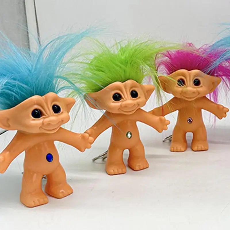 Troll Doll With Long Hair Vinyl Indian Ugly Doll Keychain Good Luck Troll Dolls Keychain Anti-Lost Key Chain Key Ring For Child