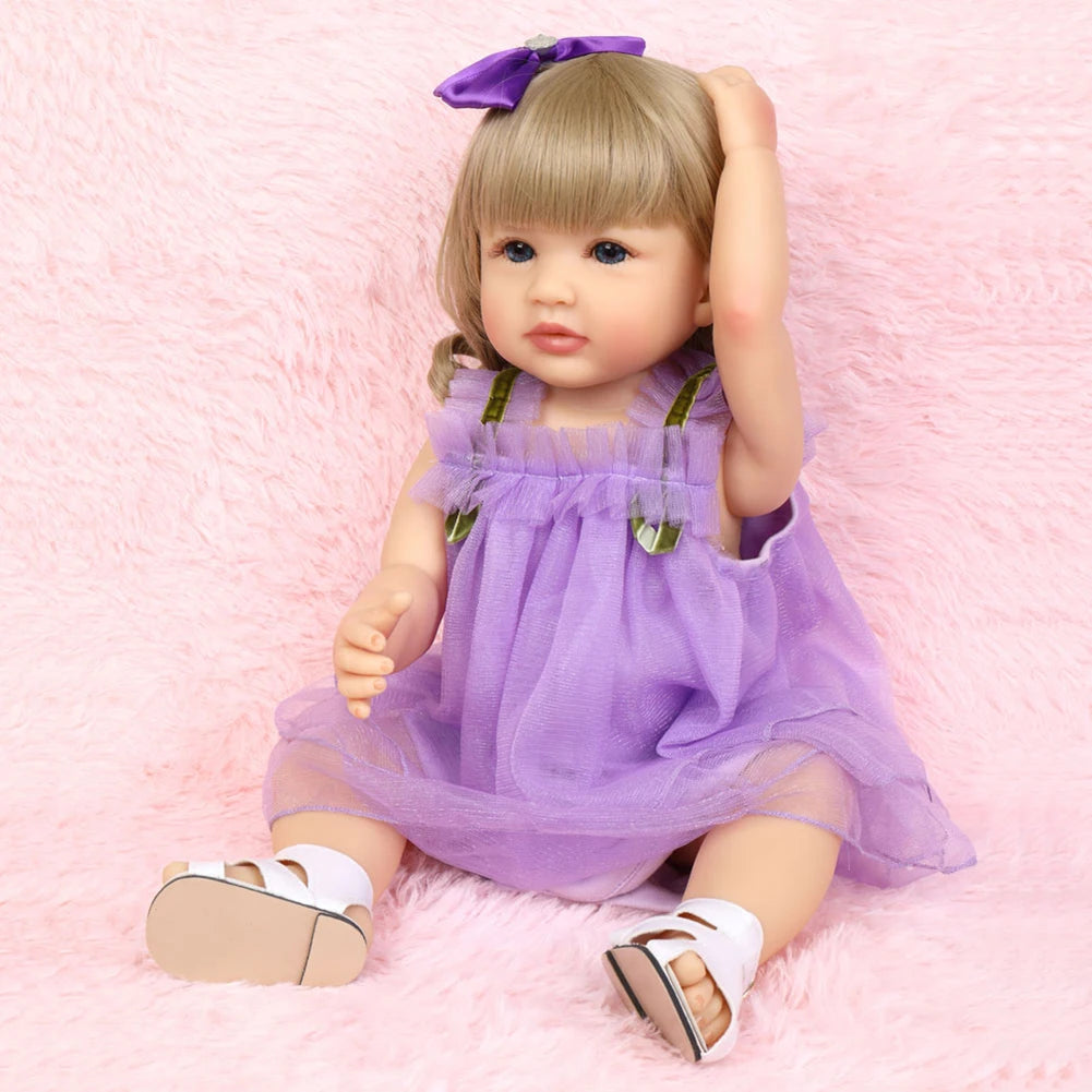 Fashion 55cm Simulation Princess Dolls Toy Mini Cute Purple Dress Baby Series Doll with Golden Curly Hair For Kids Kawaii Dolls