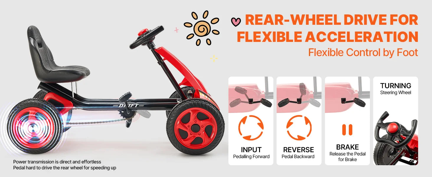 SucceBuy 66lbs Kid Pedal Go Kart 4 Wheel Off-Road Pedal Ride On Toys with Adjustable Seat Outdoor Racer Pedal Car for Boys Girls