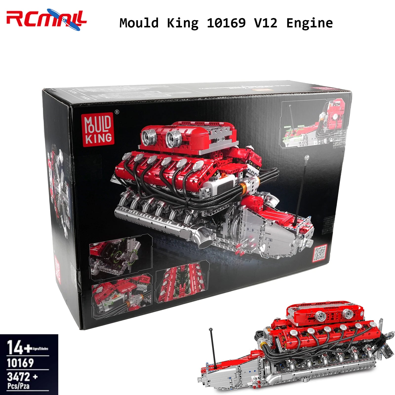 Mould King 10169 V12 Engine Building Blocks Assembly Toy Electric Motor Drive Bricks Kit 12-Cylinder Car Engine Model