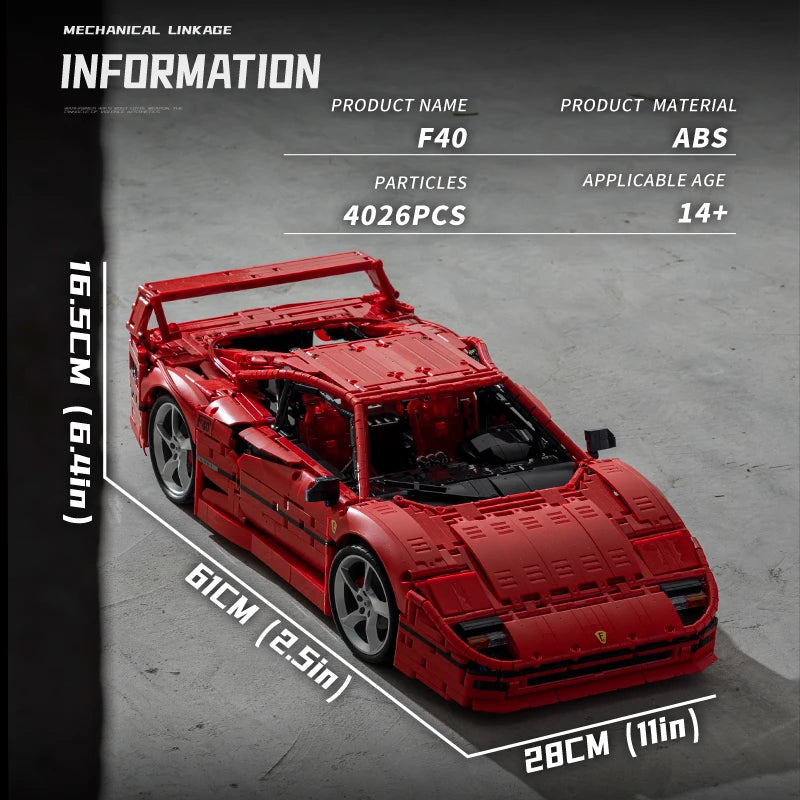 4026PCS F40 Super Car Building Blocks Toys Model Small Particle Red Speed Sport Car Bricks Desktop Ornament For Holiday Gifts