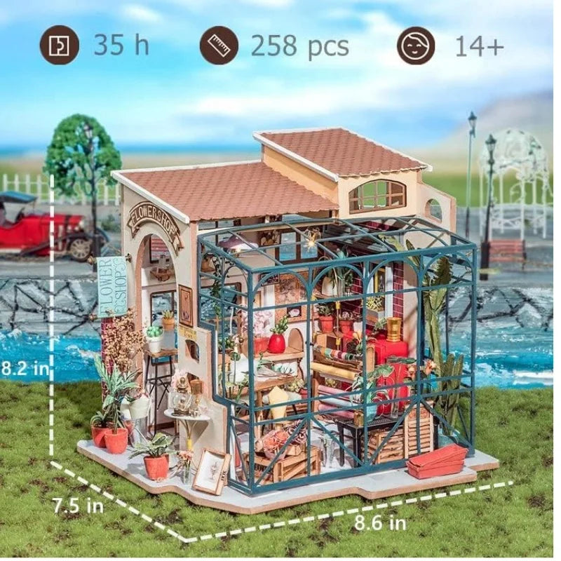 Robotime DIY Dollhouse Kit Mini House with Furnitures Accessories 1:24 Scale Craft Kit Emily's Flower Shop
