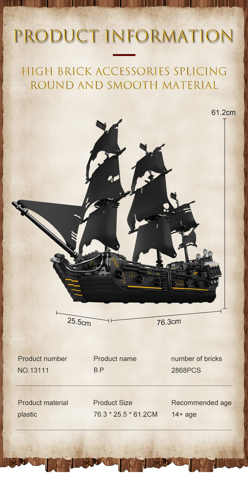 Mould King 13197 Pirate Ship Building Blocks Flying Dutchman Boat Construction Kit for Adults Kids Bricks Toys Christmas Gifts