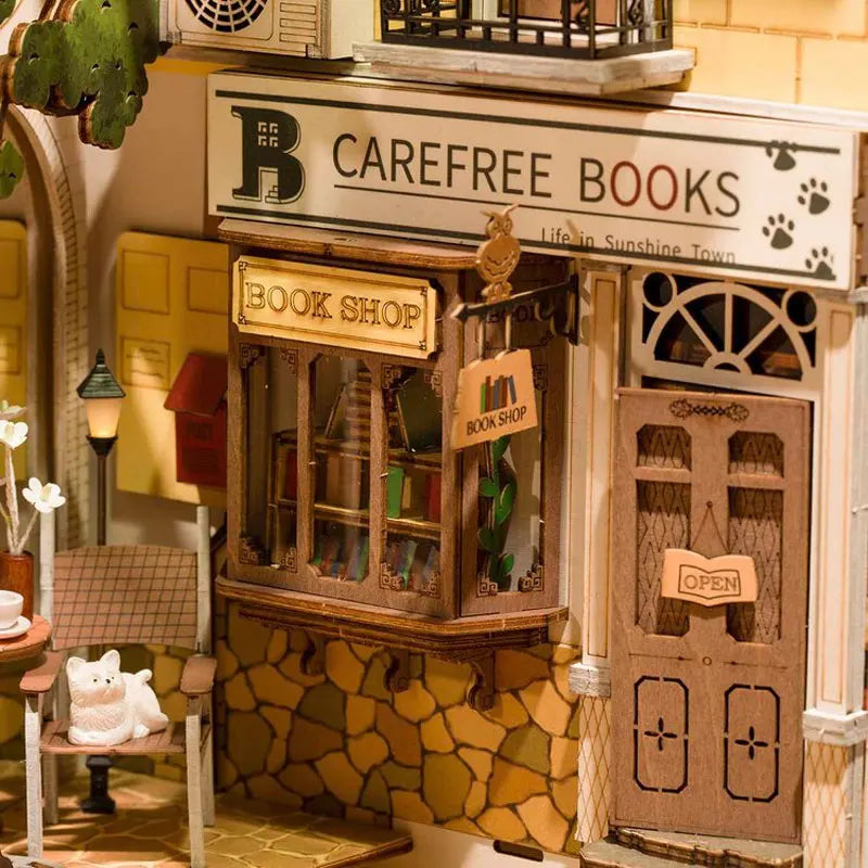 Robotime Rolife Book Nook DIY Dollhouse Furniture 4 Kinds Booknook Bookends Model Kit with LED Light for Bookshelf Insert Decor