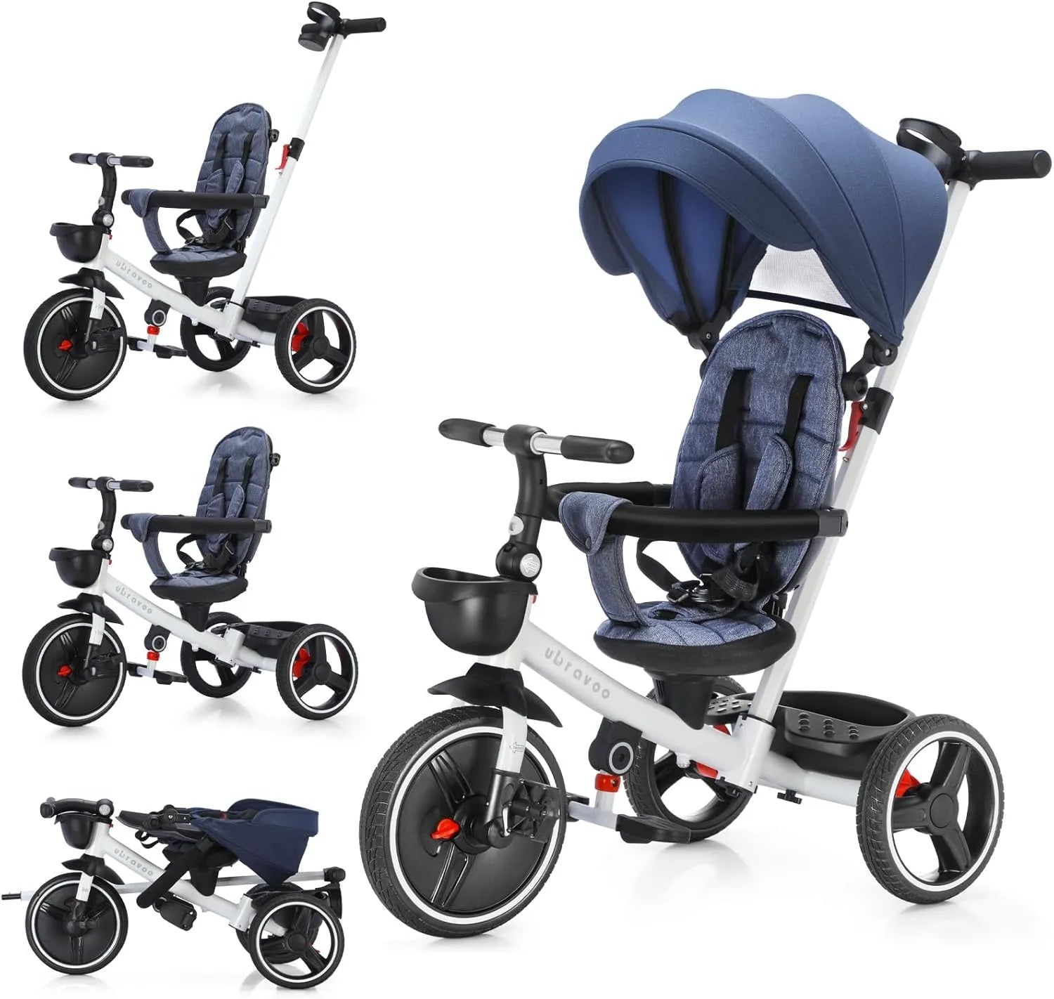 Ubravoo Baby Stroller Tricycle Ride Bike , 5-in-1, Adjustable Canopy, Sitting & Lying,Celerity Disassembly & Assembly,1-5 Years