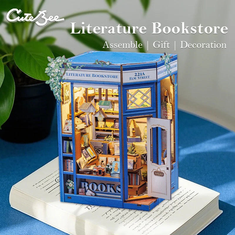 Cutebee DIY Miniature Booknook 3D Wooden Puzzle Bookshelf Insert for Dollhouses Perfect Child Birthday Gift Home Decor